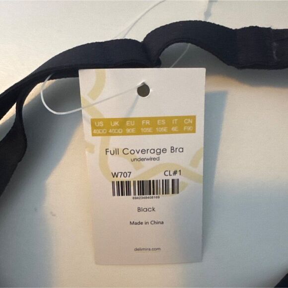 Delimira Full Coverage Underwired Bra Black 40DD Adjustable Straps - Picture 6 of 6